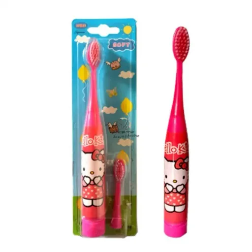 مسواک برقی کودک لرزاننده دارای یک سری اضافه(کارکرد با یک باتری قلمی الکالاین) رنگ و طرح صورتی (خوک peppa)