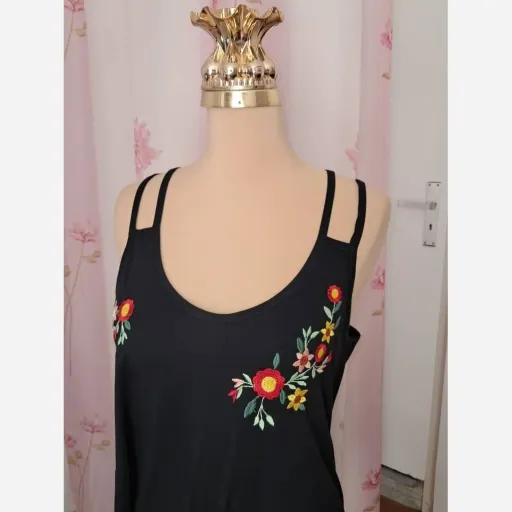 سارافون زنانه گلدوزی بندی نخ پنبه رنگ کالباسی