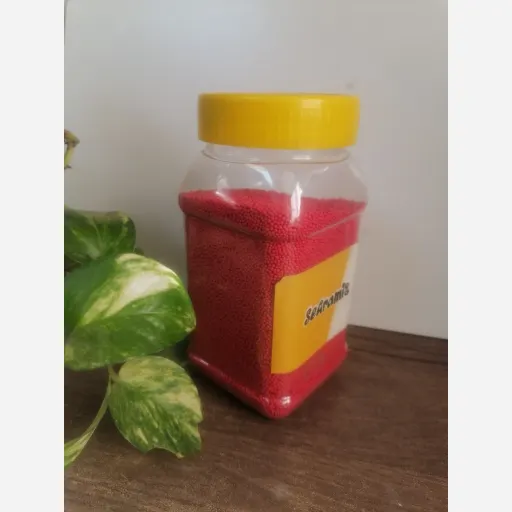 مروارید خوراکی تزئینی رنگ قرمز سایز شنی ریز 50 گرمی 