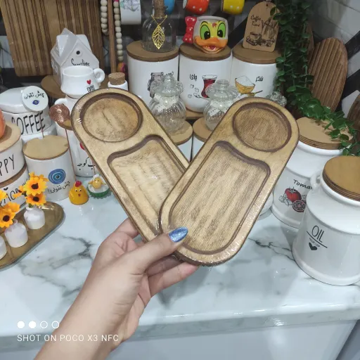 سینی چوبی طرح بیضی دوخونه