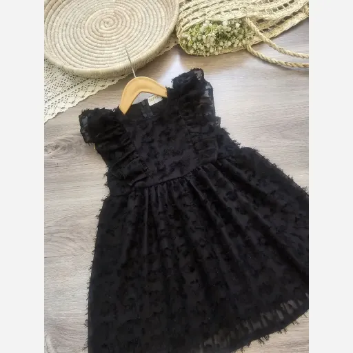 پیراهن دخترانه مشکی مجلسی مناسب محرم جنس حریر ریشهدار سایز 2 تا 9 سال گزینه ها ۵
