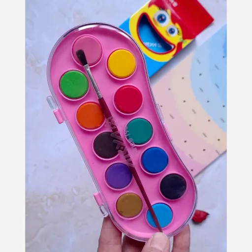 آبرنگ دانش آموزی 12 رنگ آریا رنگ پالت و طرح جعبه پالت صورتی/دختر