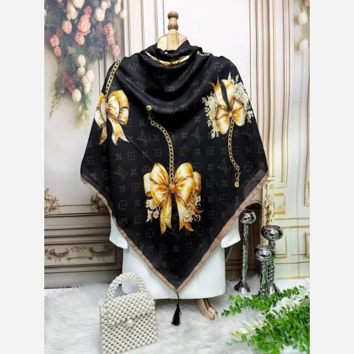 روسری نخ کاستوم روبان طلایی 