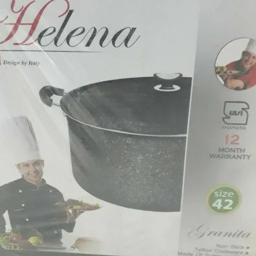 ماهیتابه گرانیتی نچسب سایز 42 برند هلنا ضخیم بسته دو عددی مشکی چروک