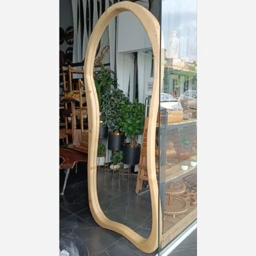 آینه چوبی قدی دفرمه موجدار رنگ قهوه ای