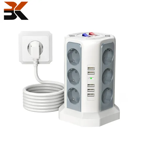 چندراهی برق حرفه‌ای کوتومای دارای 12 پریز و 5 پورت USB سریع | color سفید