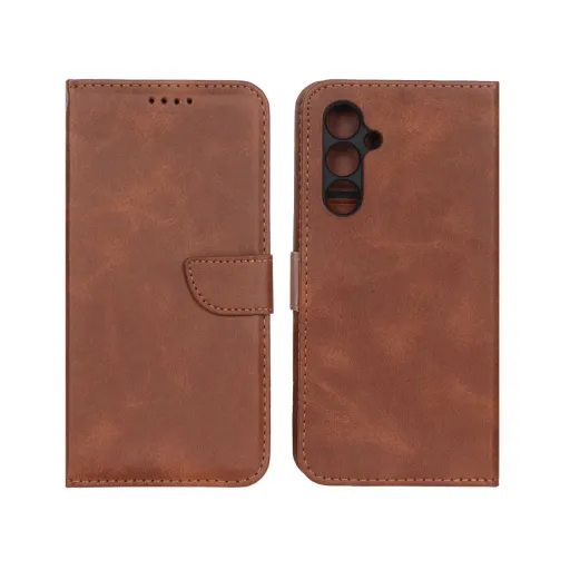 کیف چرمی موبایل جاکارتی مگنتی محافظ لنزدار سامسونگ Samsung Galaxy A54 رنگ خاکستری