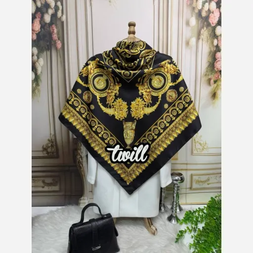 روسری ابریشم توییل تاج گلدونه