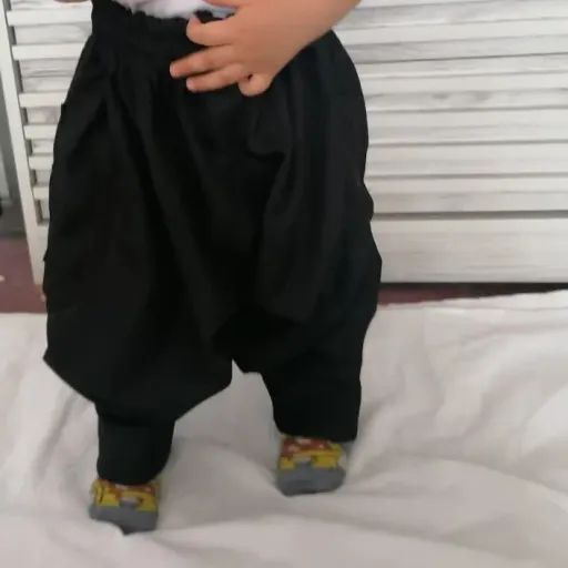 شلوار کردی بچگانه ، دکمه فلزی  رنگ کرم