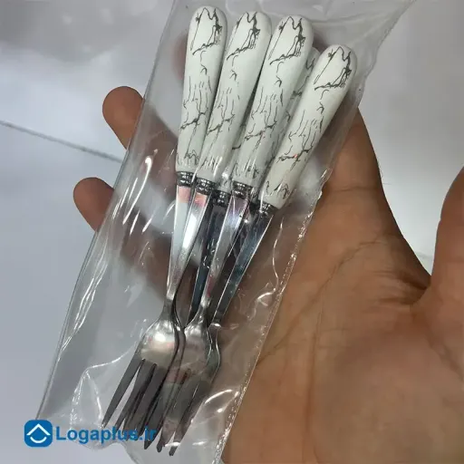 چنگال میوه‌خوری 6 عددی  لوکس با دسته سرامیکی طرح ماربل (پسکرایه)