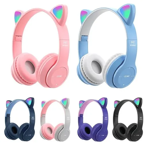 هدفون عروسکی شارژی P47M با نور RGB رنگ مشکی