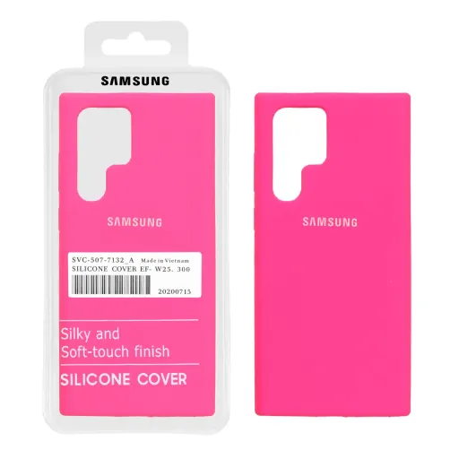 قاب سیلیکونی درجه یک پاک کنی محافظ لنزدار اورجینال سامسونگ Samsung Galaxy S22 Ultra (پک دار) رنگ صورتی فانتزی