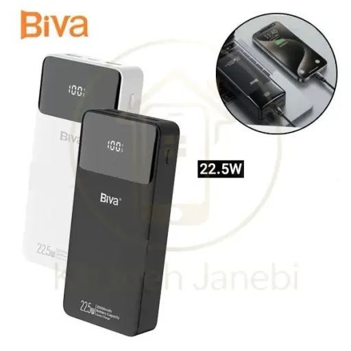 پاوربانک بیوا مدل BP-019 ظرفیت 20000 میلی آمپر ساعت با توان 22.5 وات و نمایشگر دیجیتال رنگ مشکی