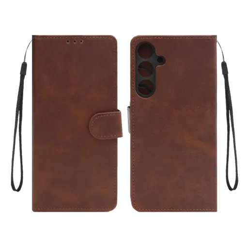 کیف چرمی کلاسوری درجه یک موبایل سامسونگ مدل مگنتی جاکارتی و محافظ لنزدار Samsung Galaxy S25 Plus رنگ قهوه ای