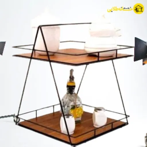 استند مشکی2طبقه بزرگ مربع گلین کف چوب