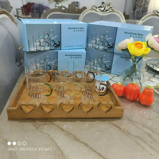 لیوان پیرکس استوانه گرد دسته رنگی گودمرنینگ