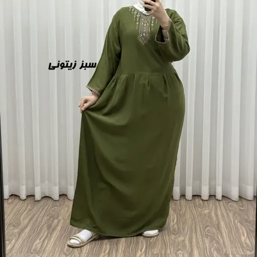 پیراهن ساحلی نخی زنانه مدل آتریسا فری سایز با کمربند گزینه ها سبز پسته‌ای