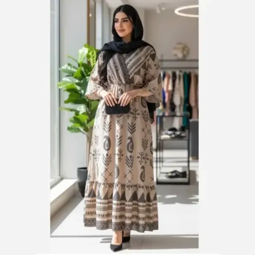 پیراهن زنانه کلوش بلند آستین سه ربع مدل یاس جنس سوپرسافت فری سایز مناسب بارداری و شیردهی رنگبندی سبز