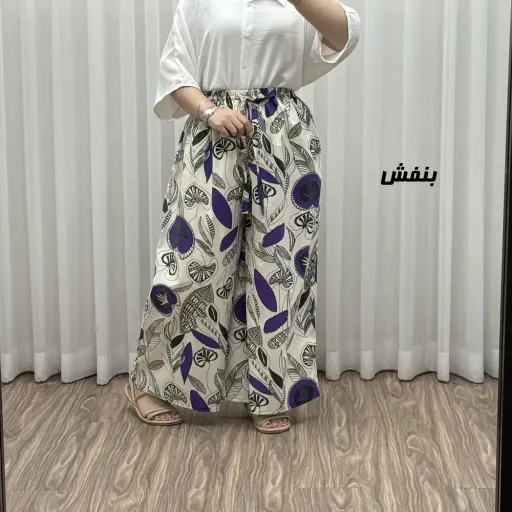 دامن شلواری لنین زنانه فری سایز مناسب تا سایز 50 کد P1793 گزینه ها طوسی