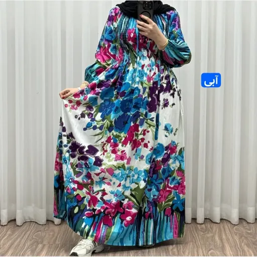 پیراهن ساحلی آبرنگی کریشه فری سایز زنانه آستین بلند تا سایز 54 مناسب چهارفصل شیک و راحت بدون بدن نما گزینه ها بنفش