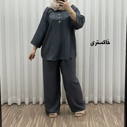 ست بلوز شلوار گلدوزی آلنا فری سایز تا 50 جنس صوفیا چهارفصل شیک راحت بدون آبرفت و رنگ رفت گزینه ها سبز