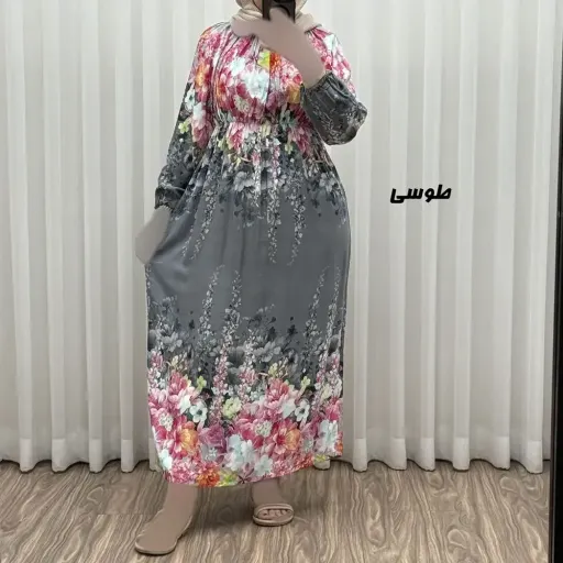 پیراهن ساحلی نخی زنانه طرح گلدار فری سایز مناسب تا 48 گزینه ها طوسی
