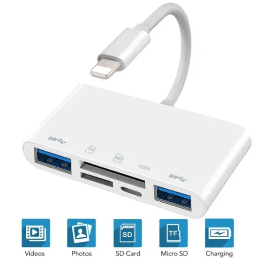 کارت خوان iPhone SD TF، کارت خوان آیفون 5 در 1، آداپتور USB Lightning
