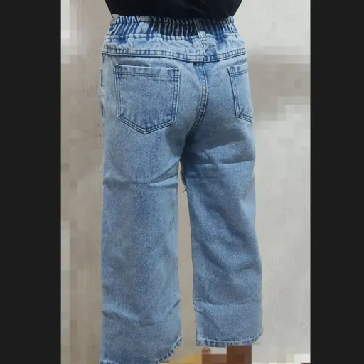 شلوار بگ آبی روشن دخترانه سایز 60تا 100 جنس جین لی گرم بالا شلوار بگ دخترانه تیکه دوزی شده شلوار لی بگ دخترانه   سایز 100