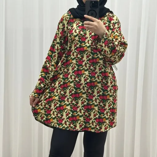 تونیک زنانه نخی ترکمنستان گلریز فری سایز تا 52 تنخور شیک و راحت چهار فصل با کمربند سایه نمیندازد گزینه ها مشکی