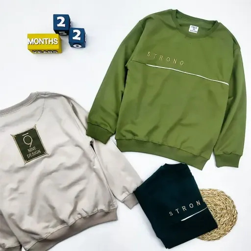 بلوز پسرانه طرح STRING یقه گرد پنبه ای آستین بلند گزینه ها سایز 9تا10سال(سایز55) | سبز