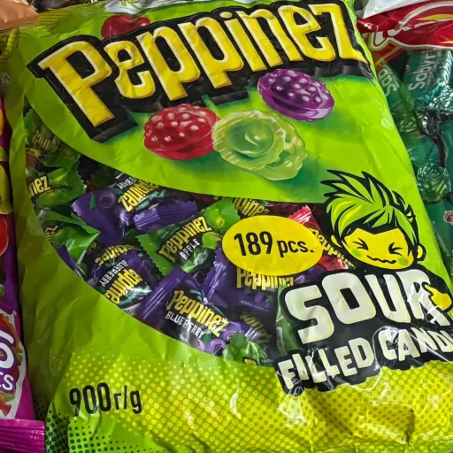 آبنبات ترش مغزدار روشن اوکراین ROSHEN PEPPINEZ SOUR  بسته 189 عددی وزن 500 گرم