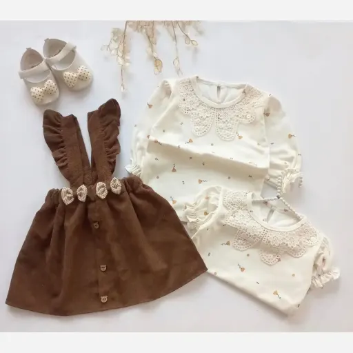 بلوز و سارافون مخمل کبریتی عیدانه دخترانه یک تا سه سال سایز بلوز آستین کوتاه4