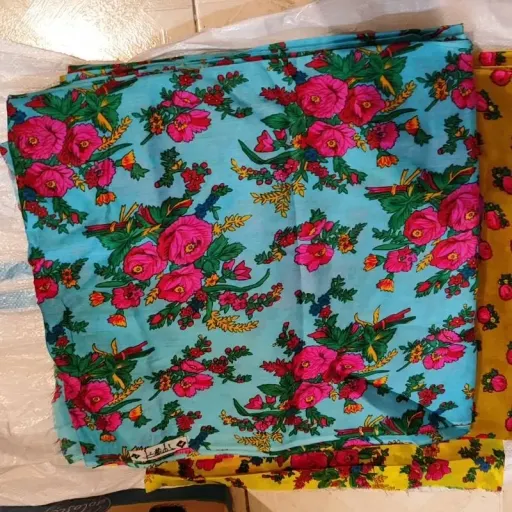 شال موهر پاکستانی گل درشت زمینه آبی آسمانی