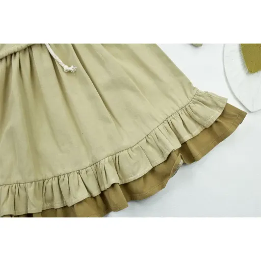 ست سارافون و کت دخترانه کتان مدل پایین چین دار رنگ کرم گزینه ها سایز 9تا10سال(سایز55)