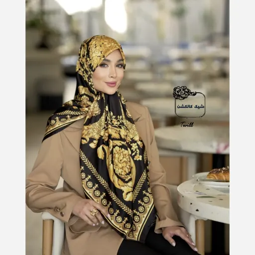 روسری ابریشم توییل تاج پرگلدونه
