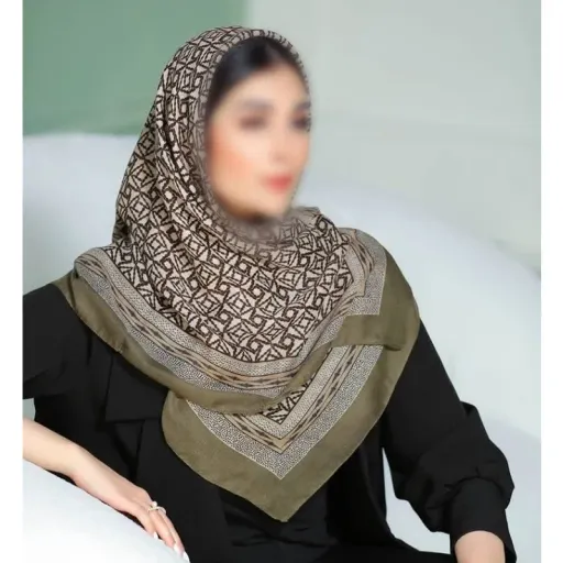 روسری حریر نخ دور دوخت رنگ ماشی(A4539)