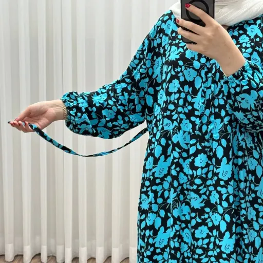پیراهن ساحلی نخی گلدار زنانه فری سایز تا 50 کد 1308 شسته شده بدون آبرفت و رنگ رفت کمربنددار گزینه ها زرد مشکی