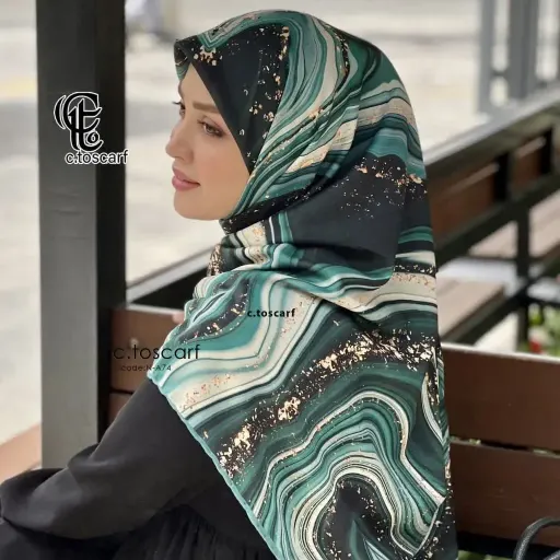 شال و روسری طرح رزین نخی کاستوم قواره بزرگ 140 سانتی شیک و مجلسی رنگ سبز