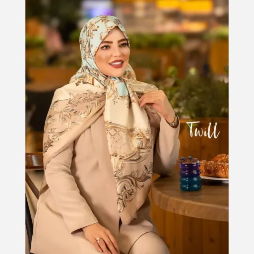 روسری ابریشم توییل تور تاج (4رنگ) رنگ مشکی طوسی
