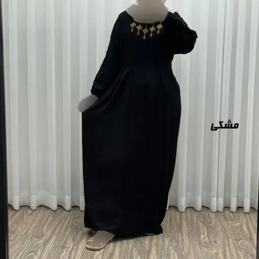 پیراهن ساحلی نخی گلدوزی شده مدل میلان فری سایز مناسب تا 46 با کمربند گزینه ها مشکی