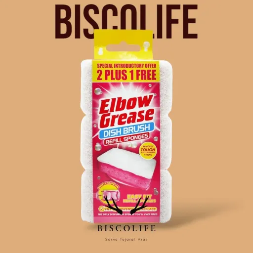 سری 3تایی یدک سر برس مخزن دار ظرفشویی Elbow Grease انگلیس بسته 3عددی