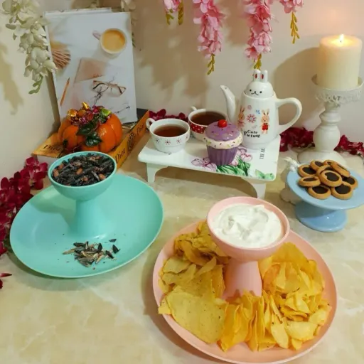 ظرف تخمه و آجیل ظرف چیپس و ماست خوری تنقلات (صورتی، کرم، خاکستری) رنگ جین طوسی