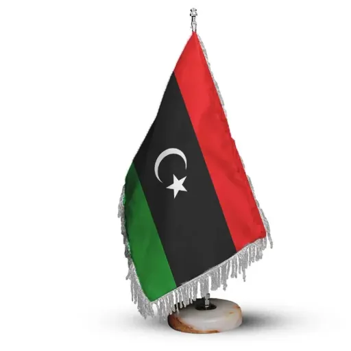 پرچم رومیزی کشور لیبی ریشه زرد با پایه سنگی افرا توس