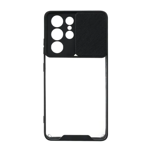 قاب کشویی پشت شفاف محافظ لنزدار Samsung S21 Ultra رنگ مشکی