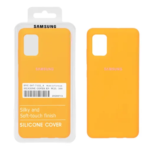قاب سیلیکونی درجه یک پاک کنی محافظ لنزدار اورجینال سامسونگ Samsung Galaxy A51 / M40s (پک دار) رنگ نارنجی فانتزی