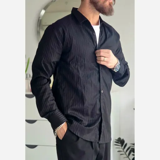 پیراهن مردانه آستین بلند دیپلمات پارچه جاکارد کشی سایز M تا XXL سایز L صورتی