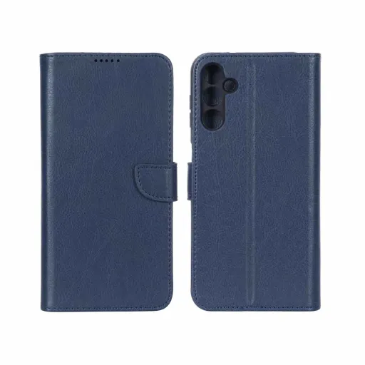 کیف موبایل چرمی جاکارتی و محافظ لنزدار درجه یک KRF مدل سامسونگ Samsung Galaxy A14 رنگ سرمه ای