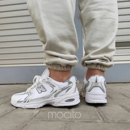 نیوبالانس 530،newbalance 530 نیوبالانس 530 بزرگپا رنگ و سایز سفید طوسی 37