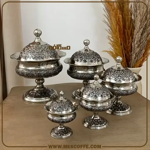 سرویس پذیرایی مسی سفید(مدل گل رز پایه دار/برند سویل) | نوع محصول درب دار | سایز سایز3