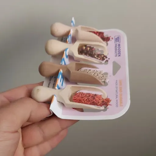 سرطاس پیمانه چوبی کوچک 7cm (پیمانه ادویه)بسته 4 تایی قاشق ادویه